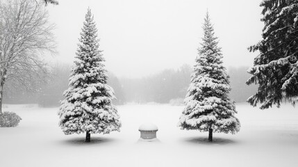 Wall Mural - snowy trees next to fire hydrant