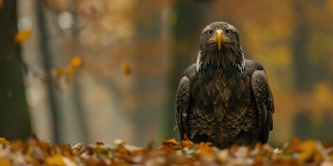 Canvas Print - Steller s Sea Eagle Haliaeetus pelagicus moving through foliage on the ground