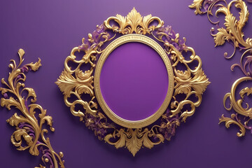 Bright purple banner with luxurious gold ornaments and large empty place for text and logo, AI Generated