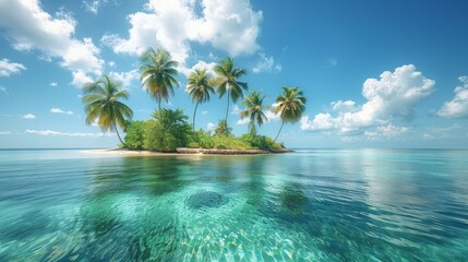 Wall Mural - photo Caribbean island with palm trees, AI Generative