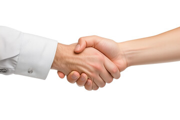 Two people shaking hands in a business setting, isolated on transparent background.