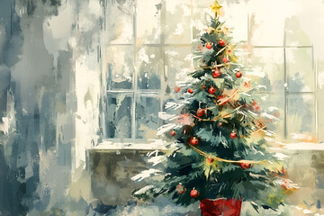 Poster - Christmas Background,watercolor tree