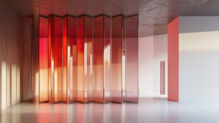 Wall Mural - Chic folding partition with light by red wall