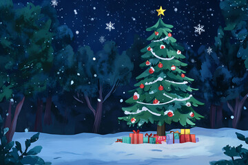 Sticker - Christmas Background,watercolor tree