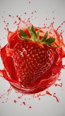 Sticker - A strawberry is surrounded by a splash of red paint, creating a vibrant