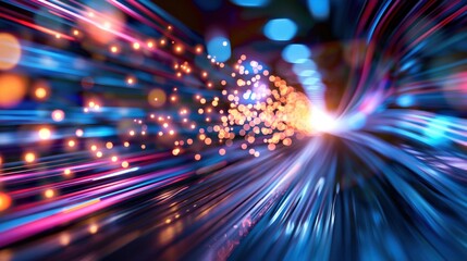 Wall Mural - colorful light trails and sparkling particles create a dynamic feeling of speed in a darkened settin
