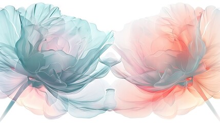   Two vibrant flowers, a captivating close-up on a pure white backdrop