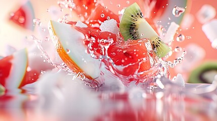 Wall Mural -   Watermelon and Kiwi Slices Splash Out