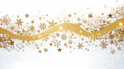 Leinwandbilder - Sparkling gold stars and snowflakes float gracefully against a white background, evoking a joyful winter celebration