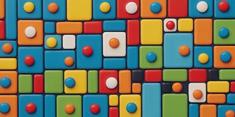 Wall Mural - A colorful background with many different colored squares and circles