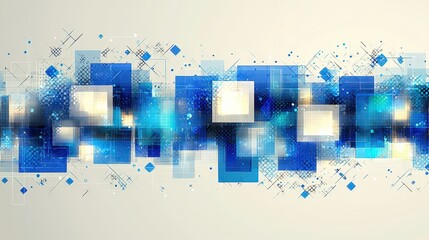 Leinwandbilder - Colorful geometric shapes create a dynamic abstract pattern with shades of blue and white, evoking a sense of motion and creativity
