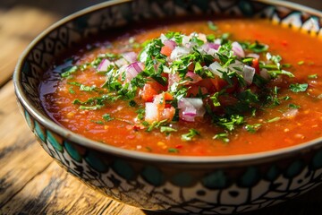 Sticker - A vibrant bowl of fresh salsa with chopped onions and cilantro sits on a rustic wooden table, emphasizing its rich colors and textures