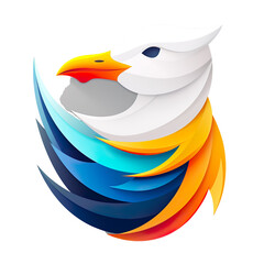 2D illustration of a minimalistic seagull logo with oceanic colors isolated on a white transparent background