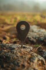 Poster - A single small black pin in the middle of a green or yellow field, without any additional objects