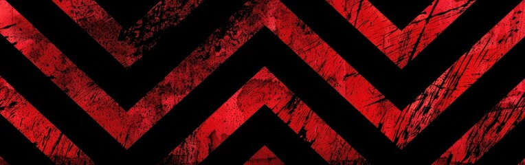 A red and black abstract chevron pattern, with a grunge texture, fills the frame. The chevron pattern is layered on a dark, almost black, background, with the red chevron being in the foreground. The 