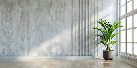 Poster - Sunlight illuminating empty room with potted plant