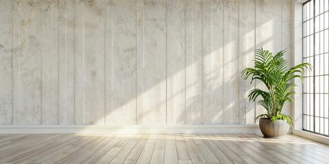 Aufkleber - Sunlight shining through window in minimalist room with plant