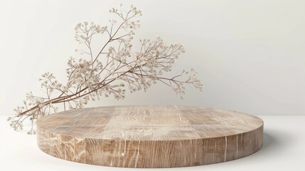 Wall Mural - A simple wooden table with a small plant on top, perfect for home decor or office use