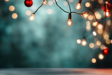 Wall Mural - Blurred Christmas lights background with festive holiday bokeh and ornaments