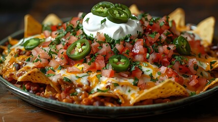 Wall Mural - A plate of nachos with cheese and tomatoes