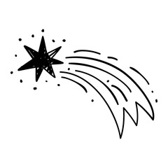 Wall Mural - black shooting stars hand drawn illustration, vector doodle sketch falling stars icon.