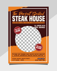 Perfect Grilled Steak House vertical poster flyer promotion template