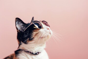 Wall Mural - Calico cat with sunglasses portrait photo pet.