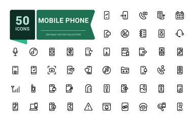 Wall Mural - Mobile phone and Smartphone icon set. Related to device, phone and more. Minimalistic web and UI icon. Outline icon collections. Editable vector illustration.