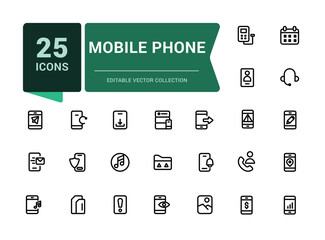 Wall Mural - Mobile phone and Smartphone icon set. Related to device, phone and more. Minimalistic web and UI icon. Outline icon collections. Editable vector illustration.