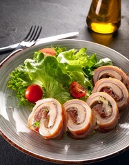 Wall Mural - Savor the Flavors: Roulade Slices with Salad and Olive Oil