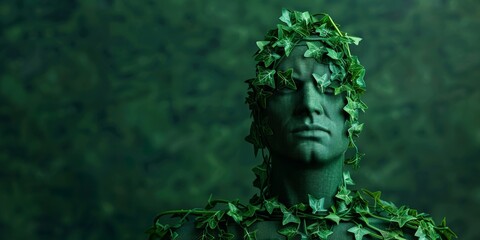 Wall Mural - man covered in ivy leaves, symbolic of nature and renewal, deep green foliage, environmentalism and 