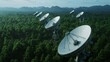 © Prim2513 - Communication array in forest, satellites in orbit, 3D rendering, high detail, crisp visuals
