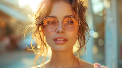 Sticker - Portrait of a Young Woman in Sunglasses