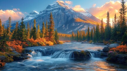 Poster - Majestic Mountain River at Sunset