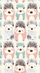 Wall Mural - Cute hedgehog pattern wallpaper