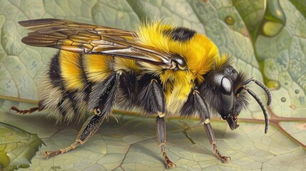 Wall Mural - Close-up of a Bumblebee on a Leaf