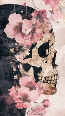 Sticker - Music Skull wallpaper flower painting plant.