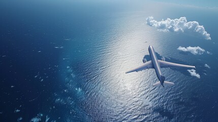 Wall Mural - Envision the airplane soaring over a vast ocean, the deep blue expanse below creating a sense of tranquility and awe.