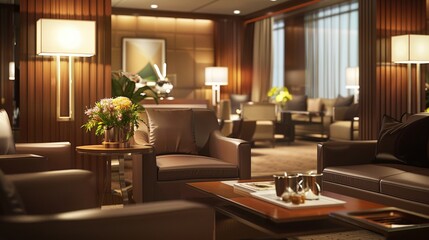 Canvas Print - Envision the elegance of an airport's VIP lounge, where luxury amenities, gourmet meals, and personal service enhance the travel experience.