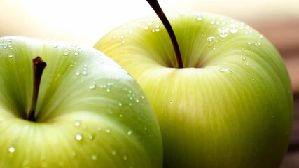 Wall Mural - Vibrant Green Apples on a Wooden Table