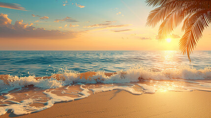 Poster - A beautiful beach scene with a palm tree in the background