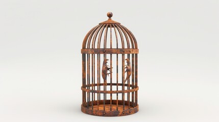 Bird cage, 3D illustration, realistic, isolated on white background