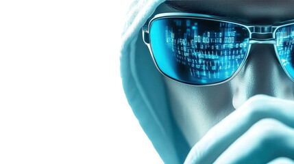 hacker with laptop, digital data security, isolated transparent png background