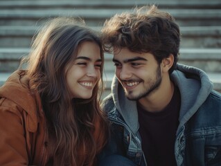 A pair of people seated side by side, possibly friends or romantic partners