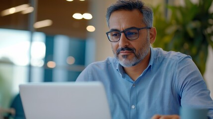 Wall Mural - a man with glasses on using a laptop