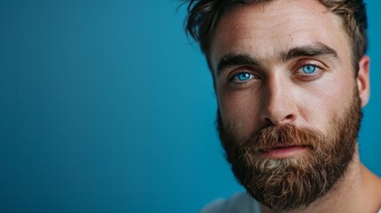 Wall Mural - A man with a beard and blue eyes is looking at the camera