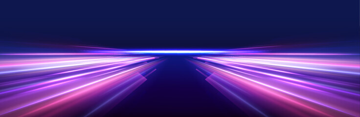 Poster - Ponomatic neon vector illustration in sporty style of futuristic technologies. Bright glowing line of new technologies on dark background in neon colors. 
