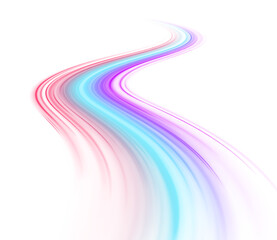 Fototapete - Electric technology in futuristic style neon color in PNG format on white transparent background for design and banners. Acceleration speed motion on night road. 