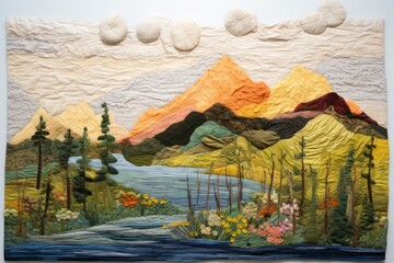 Poster - Lake on heaven landscape painting quilt.