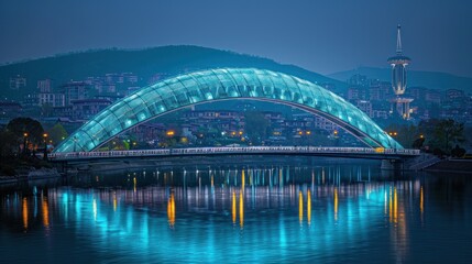 Sticker - Illuminated Bridge Reflecting in Blue Water